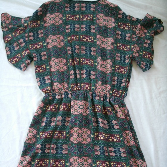Forever 21 Dress Tribal Aztec Green Flutter Sleeves Elastic Waist Small - Picture 6 of 8